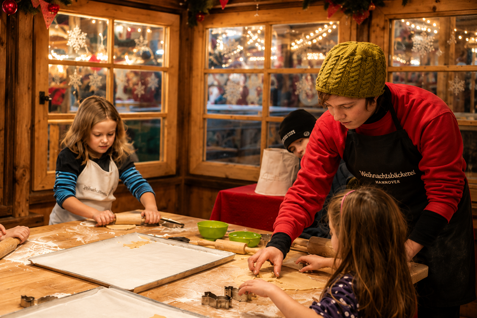 Betreuung beim Plätzchenbacken in der Weihnachtsbäckerei Hannover