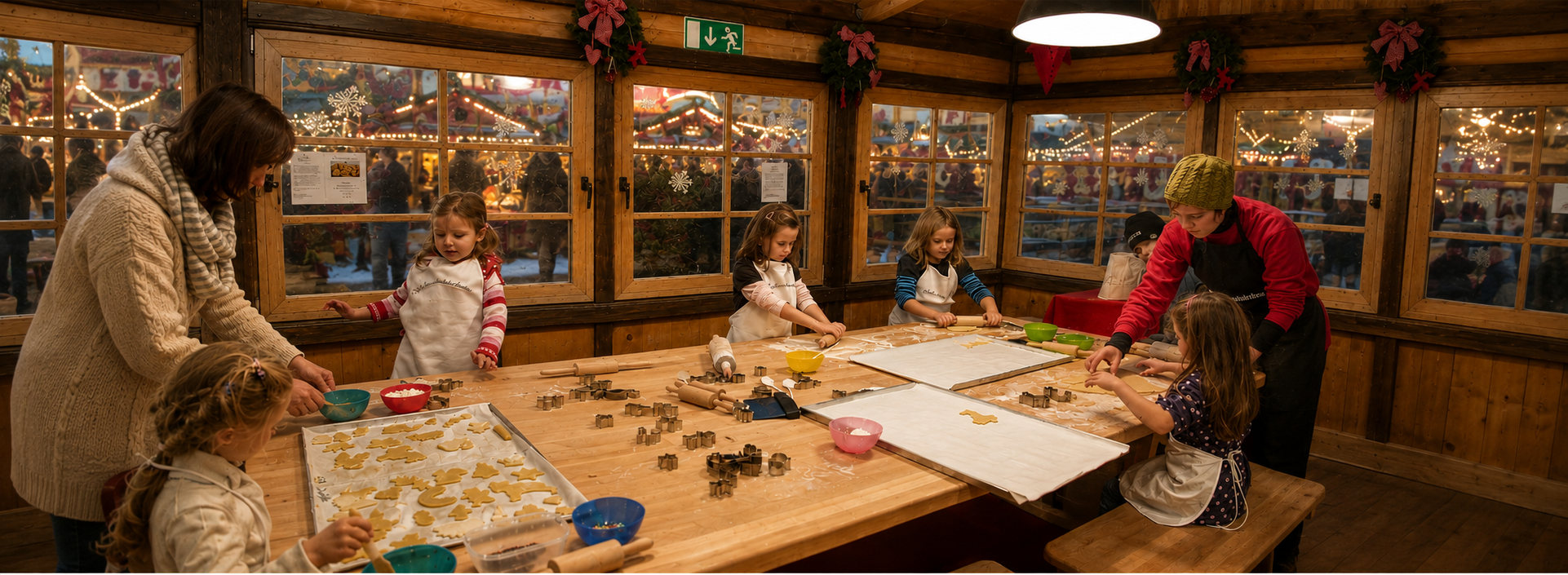 Kinder beim Plätzchenbacken in der Weihnachtsbäckerei Hannover