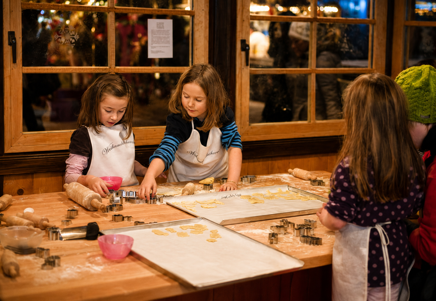 Kinder beim Plätzchenbacken in der Weihnachtsbäckerei Hannover